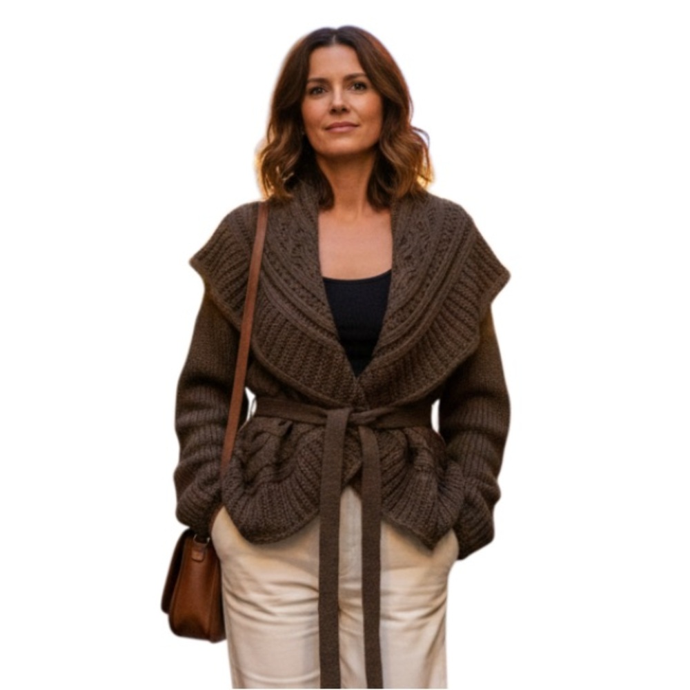 BCBGMaxAzria Dark Brown‎ Cable Knit Cardigan